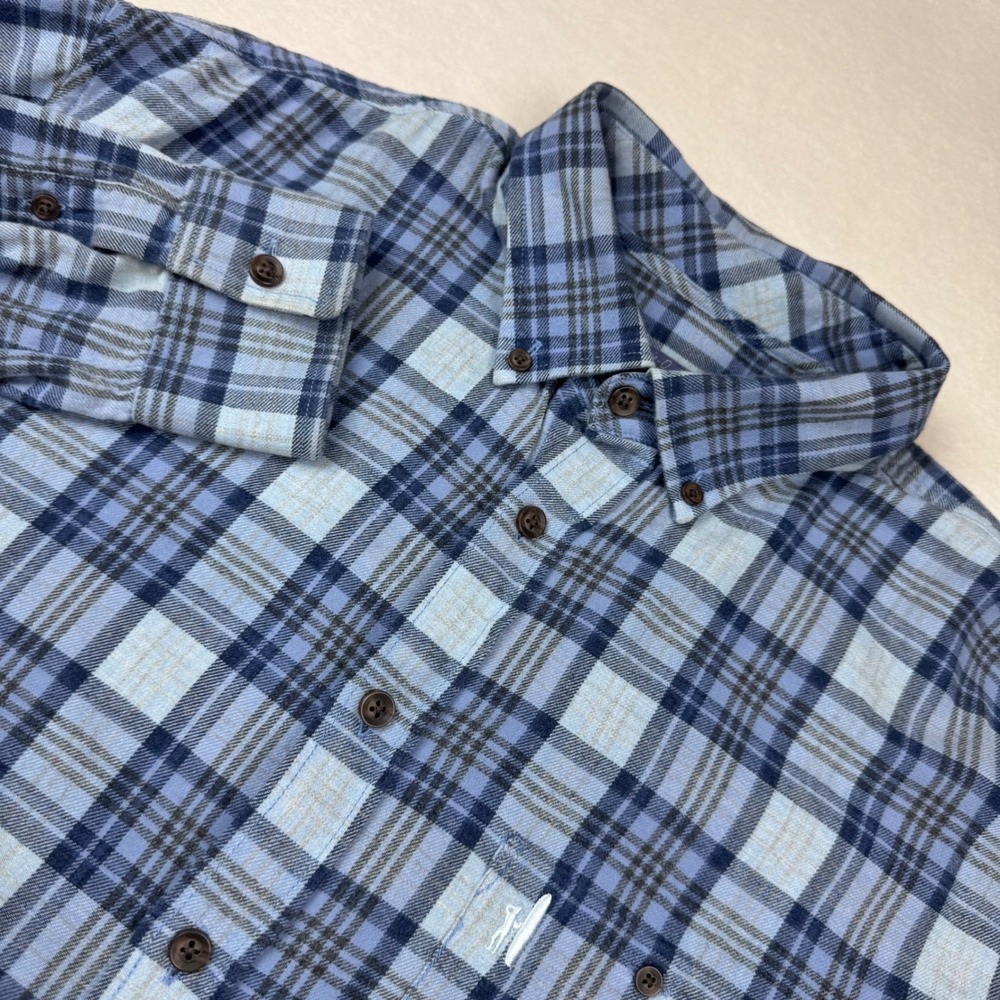 Johnnie-O Hangin' Out Flannel Shirt XL Blue Plaid Cotton Button-Down Long Sleeve